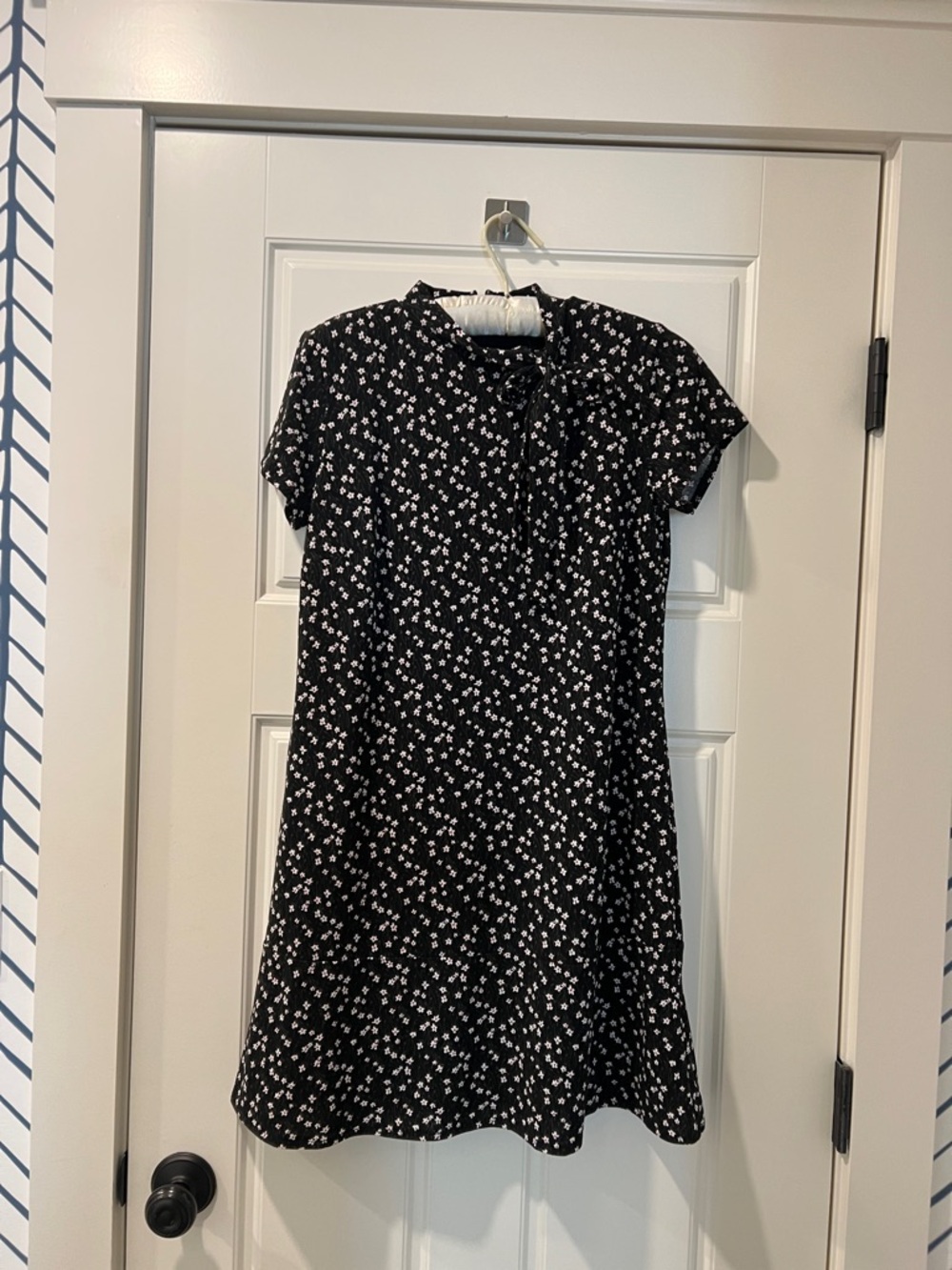 Ann Taylor Black Floral Tie-Neck Mini Dress